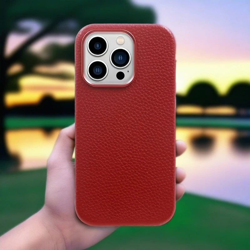 Pebble Grain Leather Case with MagSafe® Red
