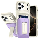 iPhone 17 Pro Card Holder (2X) with Wrist Strap Hybrid With KickStand - Beige+Light Purple