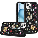 iPhone 15 6.1 Butterfly Ornaments Diamond Bling Glitter Hybrid Case - Black