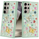 Samsung Galaxy s24 Ultra 5G Butterfly Ornaments Diamond Bling Glitter Hybrid Case - Teal