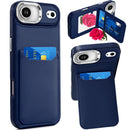iPhone 17 Air Card Holder with Mirror Inside PU Leather Hybrid Case - Dark Blue