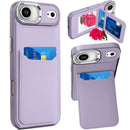 iPhone 17 Air Card Holder with Mirror Inside PU Leather Hybrid Case - Light Purple