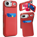 iPhone 17 Air Card Holder with Mirror Inside PU Leather Hybrid Case - Red