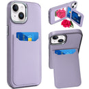 iPhone 14 PLUS Card Holder with Mirror Inside PU Leather Hybrid Case - Light Purple