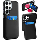 Samsung S23 Ultra 5G Card Holder with Mirror Inside PU Leather Hybrid Case - Black