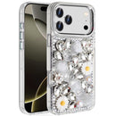 iPhone 17 Pro Spectacular Full Bling Stones Glitter HQ Hybrid Floral Series - White