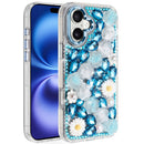 iPhone 17 Spectacular Full Bling Stones Glitter HQ Hybrid Floral Series - Blue