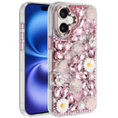 iPhone 17 Spectacular Full Bling Stones Glitter HQ Hybrid Floral Series - Pink