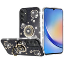 Samsung A15 5G Splendid Glitter with Diamonds All Around Edges Ring Stand Case Cover - Black