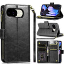 Google Pixel 9A Luxury Wallet Card ID Zipper Money Holder Case Cover - Black