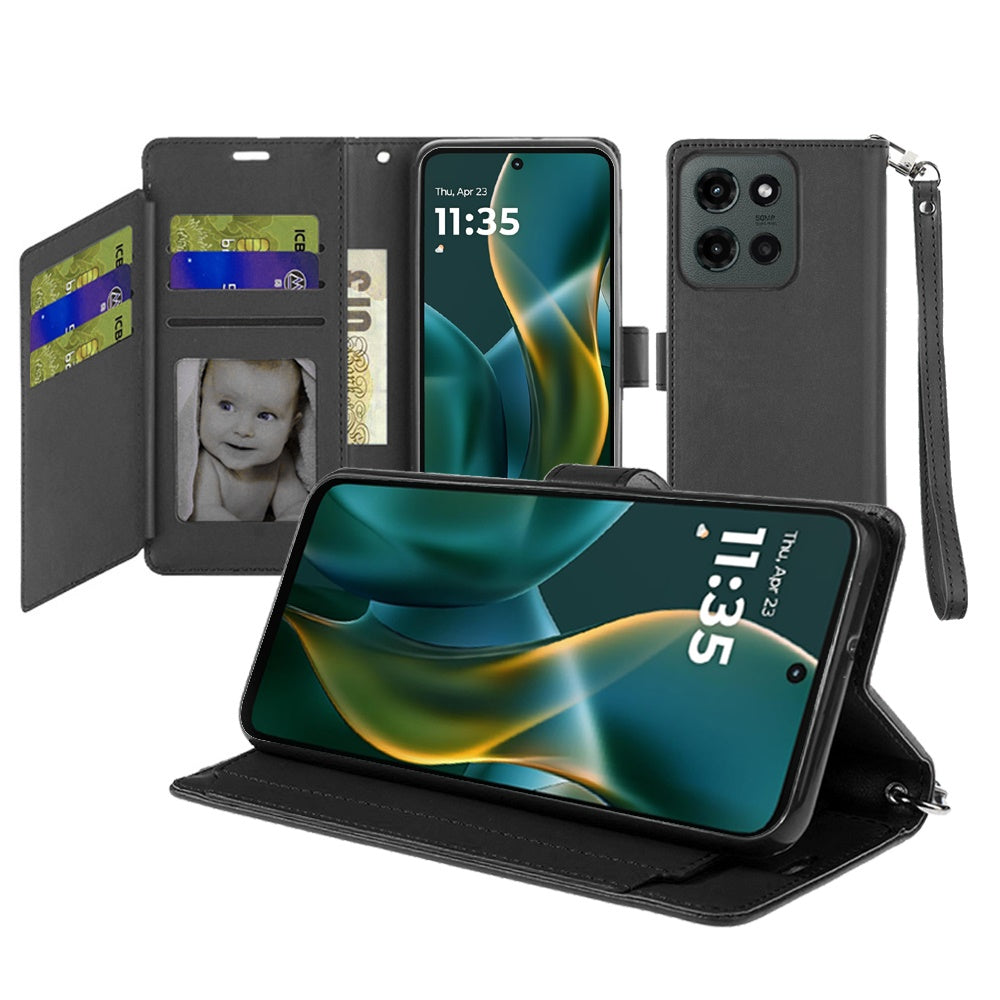 Moto G Stylus 5G 2025 Wallet ID Card Holder Case Cover - Black