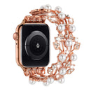 For Apple Watch Size Ultra 49/42/44/45mm Pearl Diamond Zinc Alloy Watch Band - Rose Gold