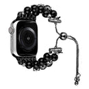 For Apple Watch Size Ultra 49/42/44/45mm Pearls Strand Beautiful Metal Watchband - Black