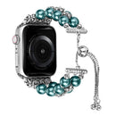 For Apple Watch Size Ultra 49/42/44/45mm Pearls Strand Beautiful Metal Watchband - Peacock Blue