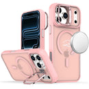For Apple iPhone 18 Pro Max Magnetic Matte Camera Metallic Stand Hybrid Case - Pink