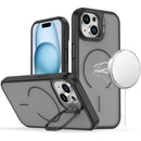 For iPhone 15 Magnetic Matte Camera Metallic Stand Hybrid Case - Black