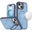For iPhone 15 Magnetic Matte Camera Metallic Stand Hybrid Case - Blue