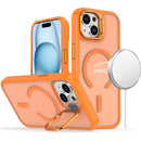 For iPhone 15 Magnetic Matte Camera Metallic Stand Hybrid Case - Cosmic Orange