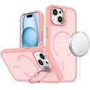 For iPhone 15 Magnetic Matte Camera Metallic Stand Hybrid Case - Pink