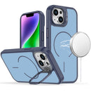 For iPhone 13/14 Magnetic Matte Camera Metallic Stand Hybrid Case - Blue