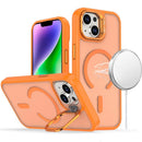 For iPhone 13/14 Magnetic Matte Camera Metallic Stand Hybrid Case - Cosmic Orange