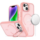 For iPhone 13/14 Magnetic Matte Camera Metallic Stand Hybrid Case - Pink