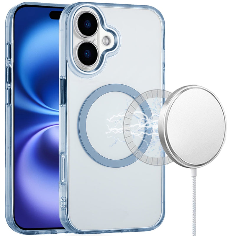 iPhone 17 Magnetic Circle Ring Transparent Premium Acrylic with Metal Buttons & Camera Raised Lip - Light Blue