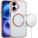 iPhone 17 Magnetic Circle Ring Transparent Premium Acrylic with Metal Buttons & Camera Raised Lip - Rose Gold