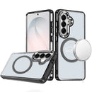 For Samsung Galaxy s26 FE Magnetic Circle Ring Transparent Premium Acrylic with Metal Buttons & Camera Raised Lip - Black