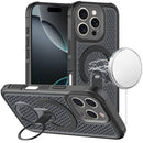 For  iPhone 16 Pro Max 6.9 inch Magnetic Honeycomb Kickstand Hybrid Case - Black