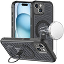 For iPhone 15 Magnetic Honeycomb Kickstand Hybrid Case - Black