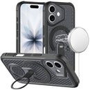 For iPhone 17 Magnetic Honeycomb Kickstand Hybrid Case - Black