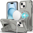 For iPhone 15 Sturdy Bracket Kickstand Magnetic Hybrid - Grey