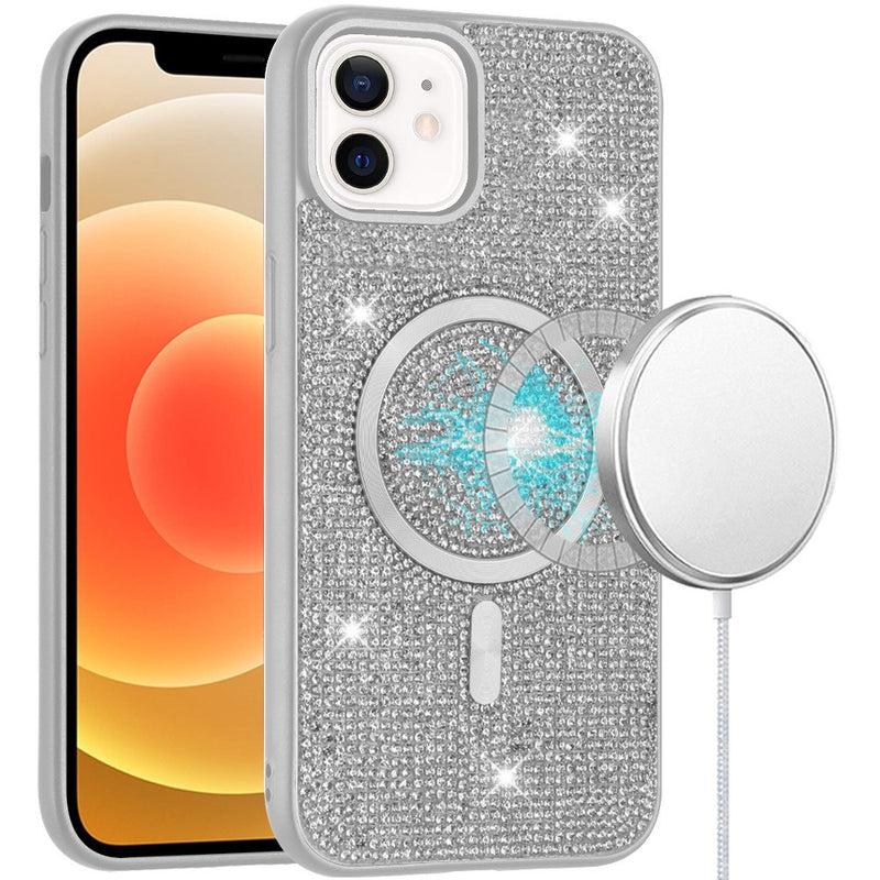 iPhone 12 6.1 & iPhone 12 Pro Diamond [Magnetic Circle] with CD Pattern Hybrid - White