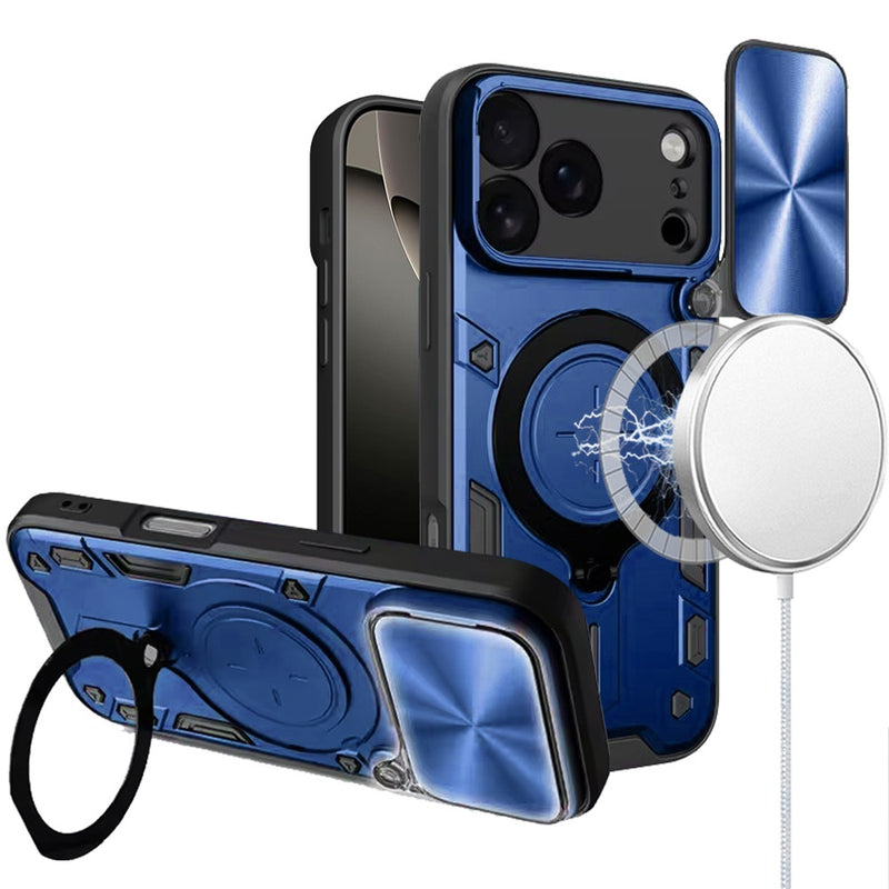 iPhone 17 Pro Max Magnetic Ring Stand Classic Design FULL Camera Protection Hybrid Case - Blue