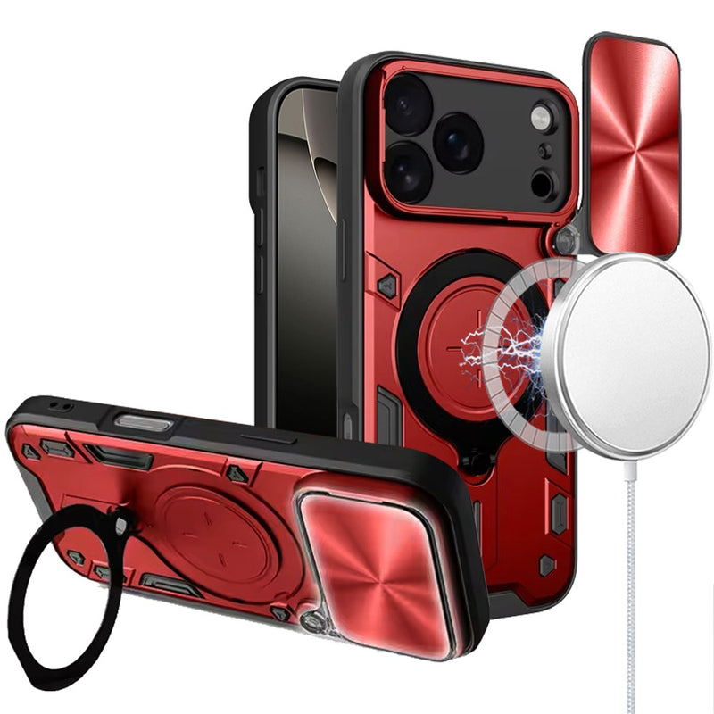 iPhone 17 Pro Magnetic Ring Stand Classic Design FULL Camera Protection Hybrid Case - Red
