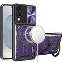 Samsung Galaxy s25 Edge Magnetic Ring Stand Classic Design FULL Camera Protection Hybrid Case - Dark Purple