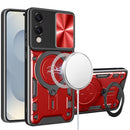 Samsung Galaxy s25 Edge Magnetic Ring Stand Classic Design FULL Camera Protection Hybrid Case - Red