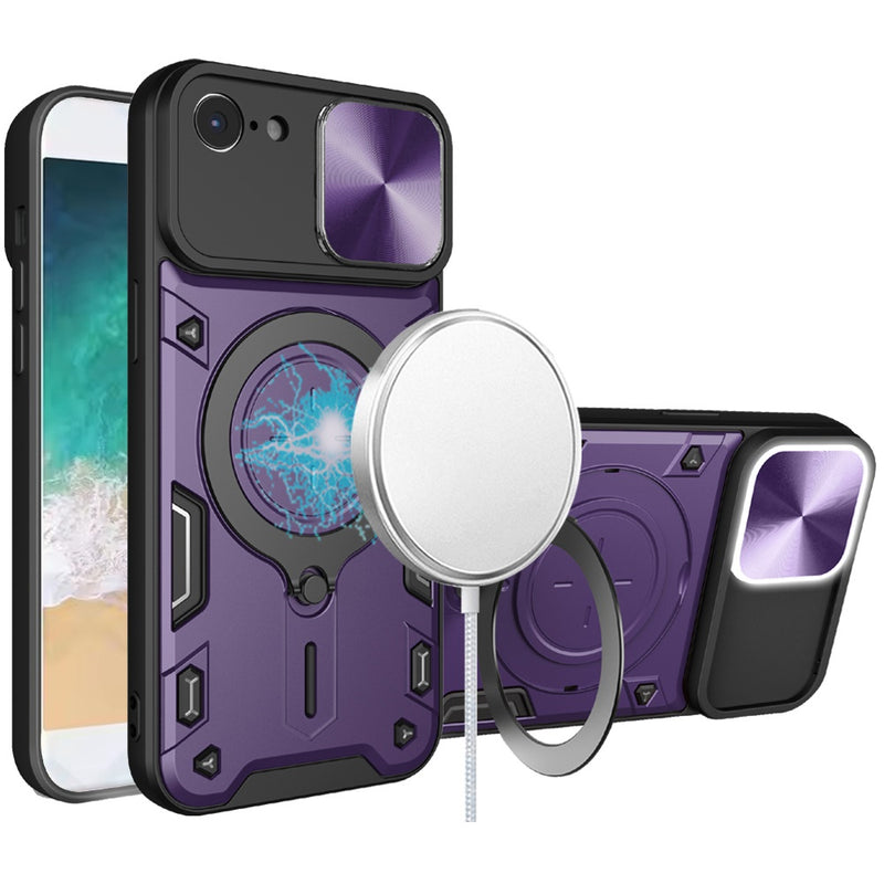 iPhone 16e Magnetic Ring Stand Classic Design FULL Camera Protection Hybrid Case - Dark Purple