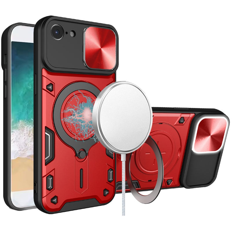 iPhone 16e Magnetic Ring Stand Classic Design FULL Camera Protection Hybrid Case - Red