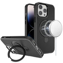 iPhone 14 PRO MAX 6.7" Carbon Design [Magnetic Circle] with Ring Stand Hybrid Case - Black