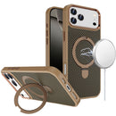 For iPhone 17 Pro Max Carbon Design [Magnetic Circle] with Ring Stand Hybrid Case - Brown
