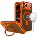 For iPhone 17 Pro Max Carbon Design [Magnetic Circle] with Ring Stand Hybrid Case - Cosmic Orange