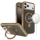 For iPhone 17 Pro Carbon Design [Magnetic Circle] with Ring Stand Hybrid Case - Brown