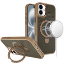 iPhone 16 Plus 6.7 inch Carbon Design [Magnetic Circle] with Ring Stand Hybrid Case - Brown