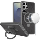 Samsung s25 Ultra Carbon Design [Magnetic Circle] with Ring Stand Hybrid Case - Gray