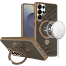 Samsung s26 Ultra Carbon Design [Magnetic Circle] with Ring Stand Hybrid Case - Brown