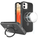 For iPhone 12 & iPhone 12 Pro Carbon Design [Magnetic Circle] with Ring Stand Hybrid Case - Black