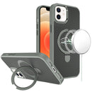 For iPhone 12 & iPhone 12 Pro Carbon Design [Magnetic Circle] with Ring Stand Hybrid Case - Gray