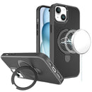 For iPhone 15 Carbon Design [Magnetic Circle] with Ring Stand Hybrid Case - Black